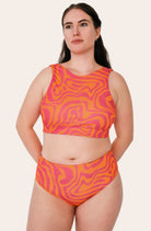 Reversible Surf Bikini Top_Orange/Pink Waves_SEASICK SWIM