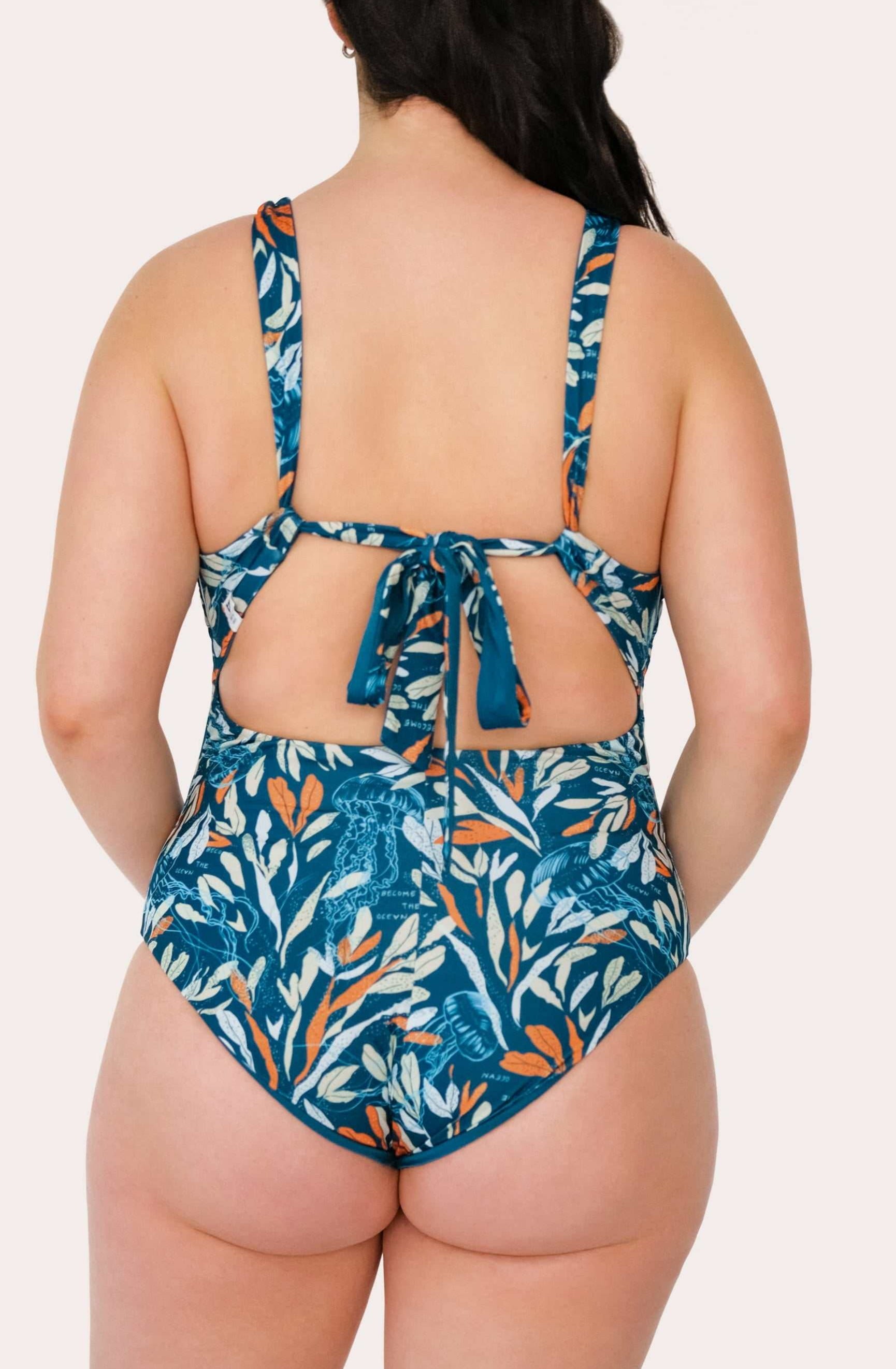 Reversible Sporty Swimsuit_Petrol/Ocean Print_SEASICK SWIM