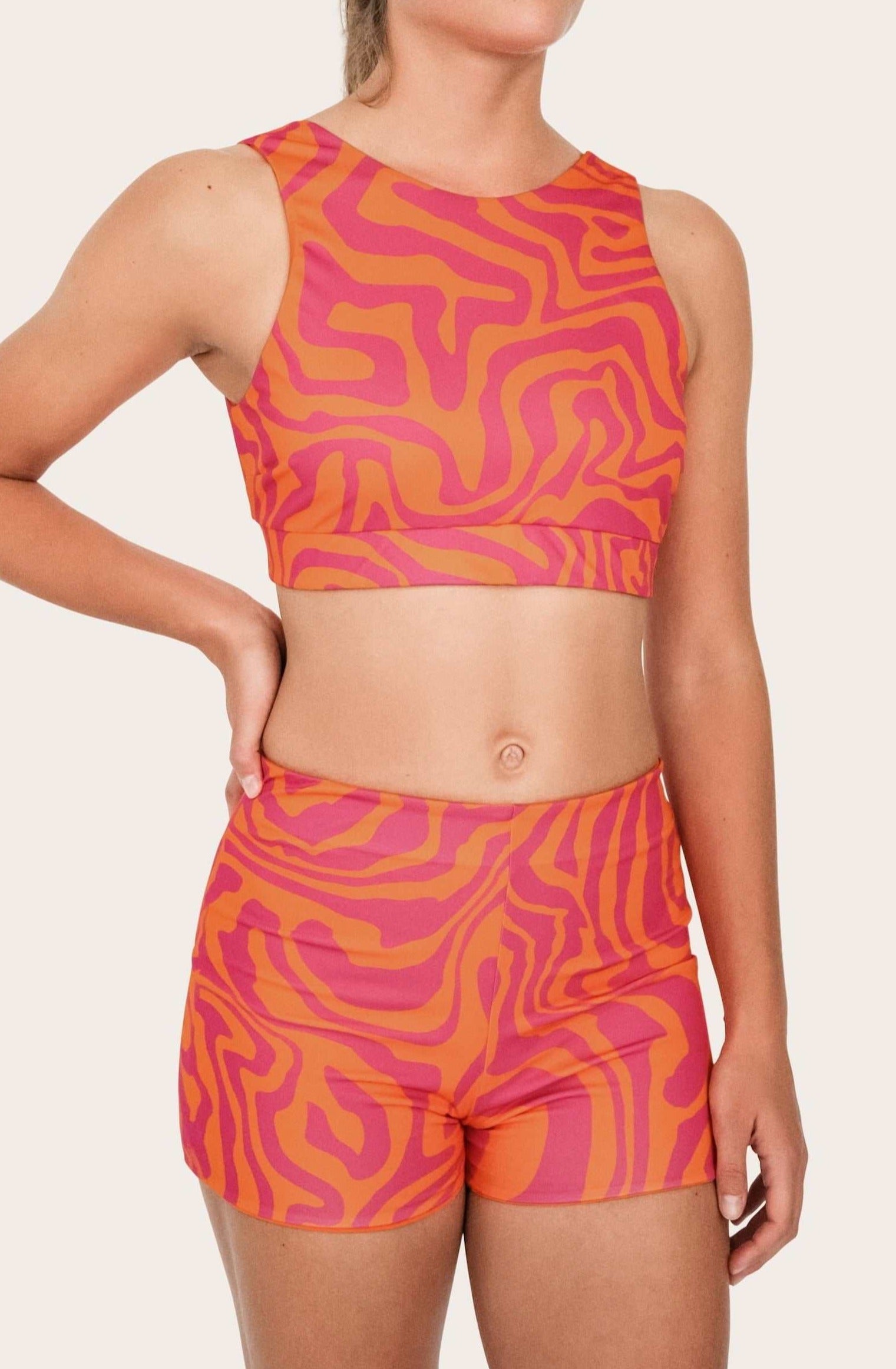 Reversible Surf Bikini Shorts - Orange / Pink Waves - SEASICK SWIM