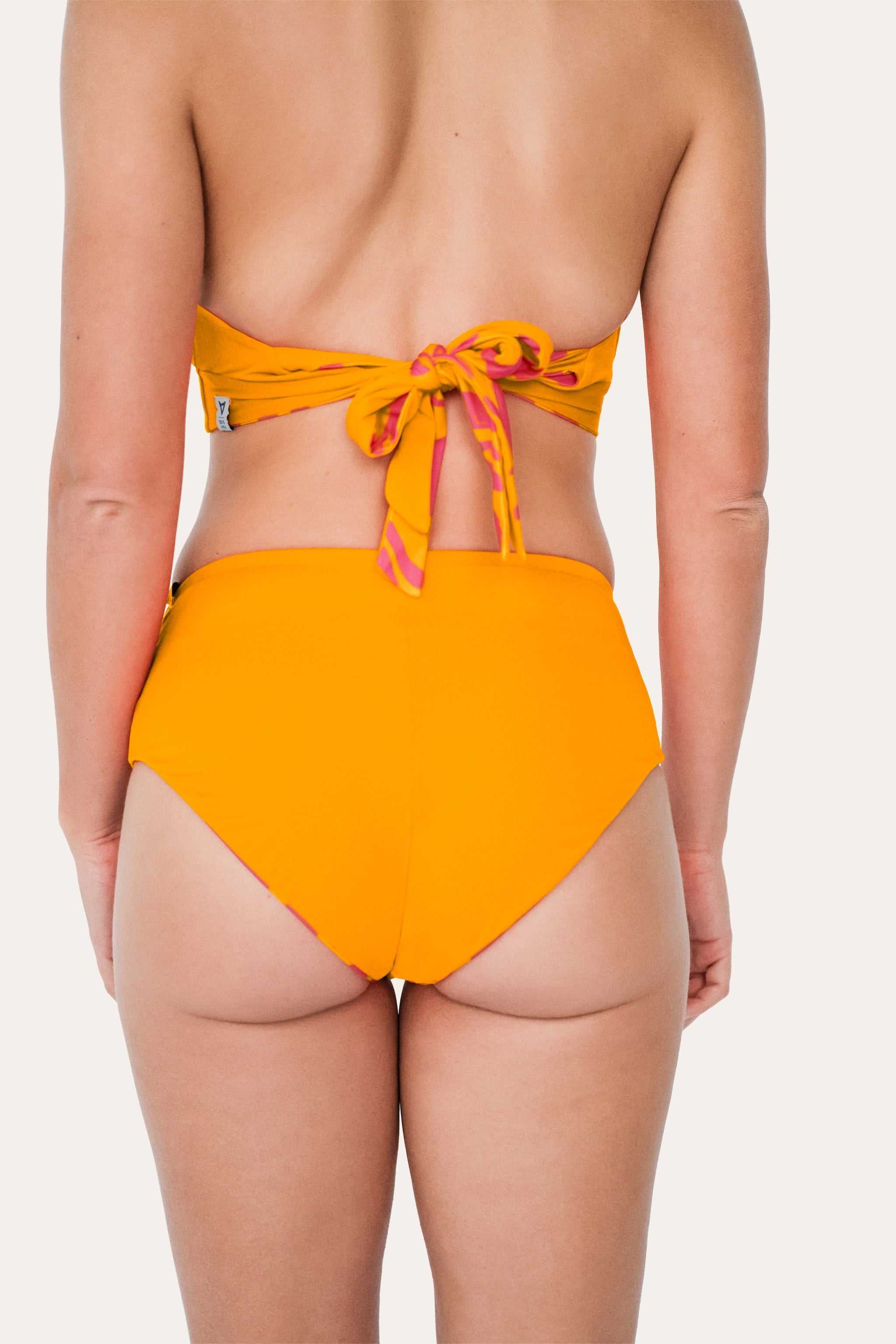 Reversible High Waist Bikini Bottom - Orange / Pink Waves - SEASICK SWIM