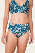 Reversible High Waist Bikini Bottom - Petrol / Oceanprint - SEASICK SWIM