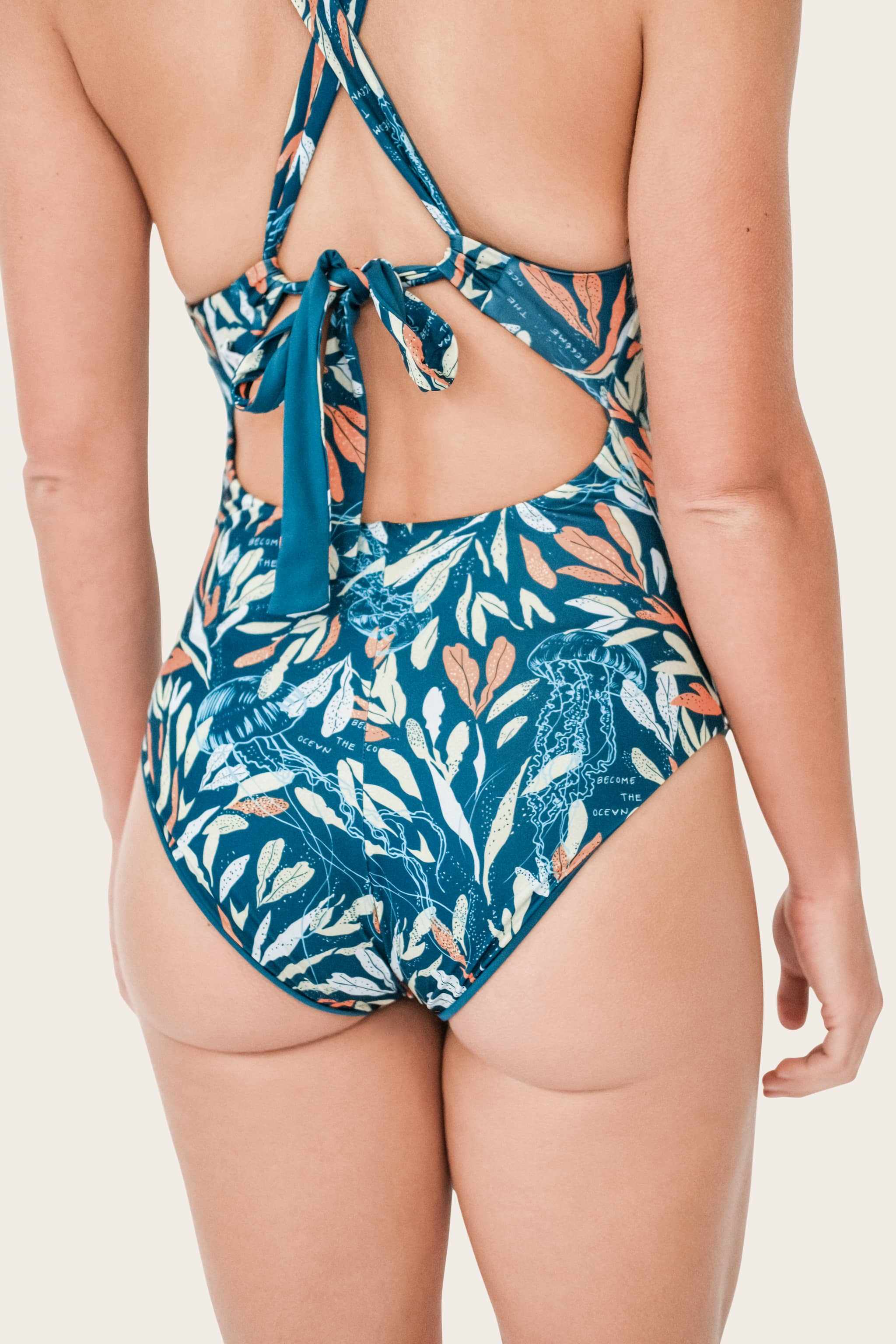 Reversible Sporty Swimsuit_Petrol/Ocean Print_SEASICK SWIM